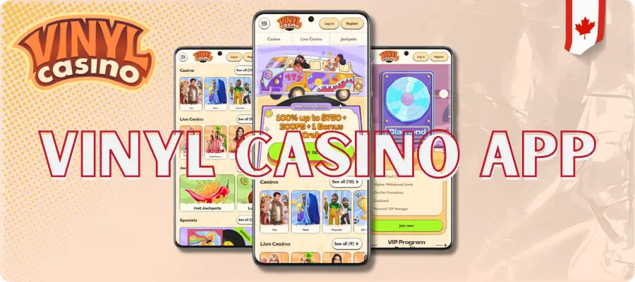 Player plays casino games in the mobile app on a smartphone Vinyl Casino download