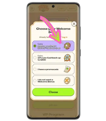 Player selects the preferred welcome offer