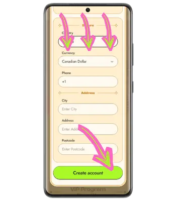Player fills in personal details in the profile