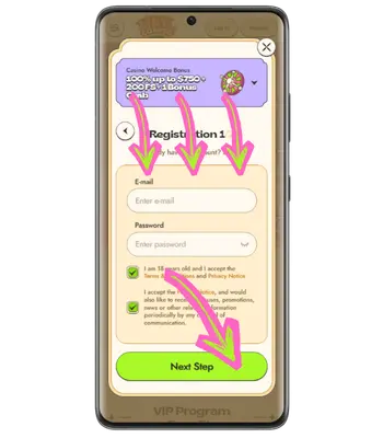Player enters login details for a new account