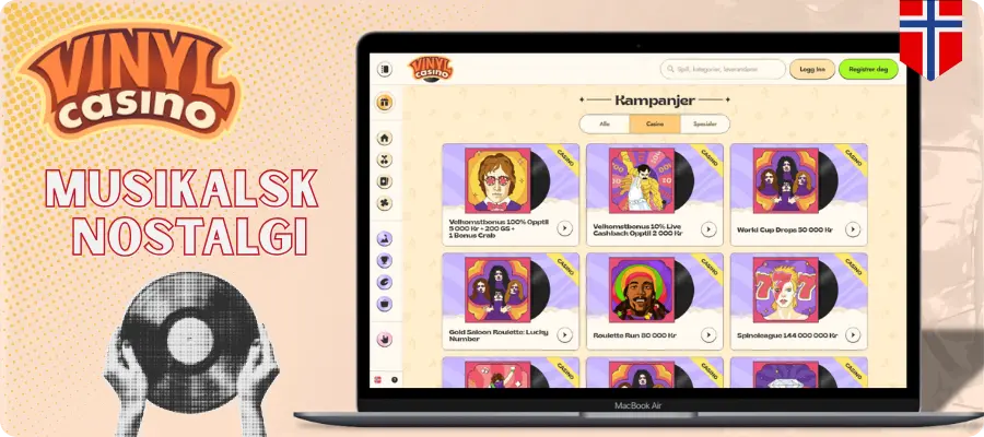 Retroinspirert design med musikktema og klassiske d