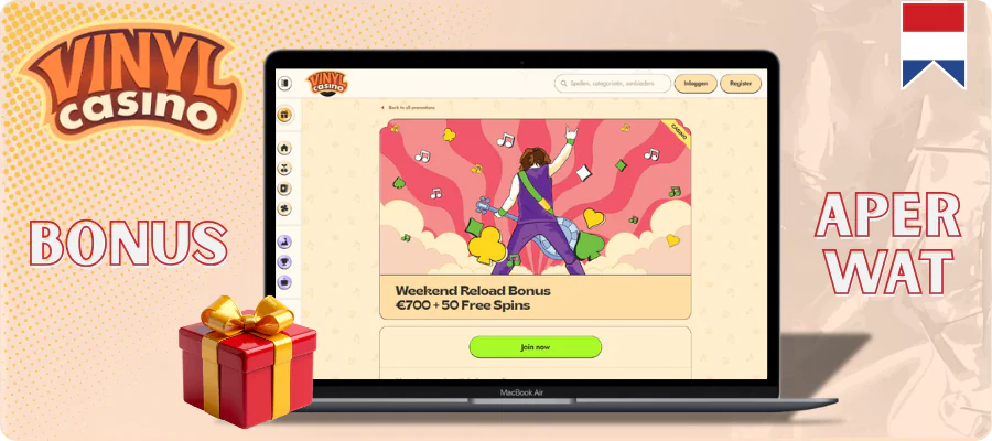Vinyl Casino Een laptop met een bonuspagina