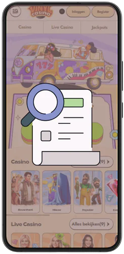 Vinyl Casino Smartphone met icoon van een document en vergrootglas
